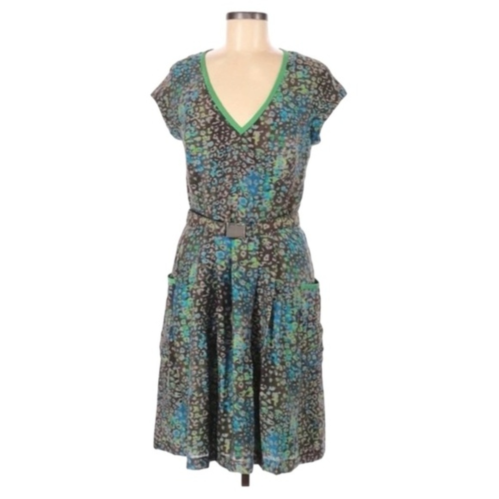 Marc New York Green Multi-Color A-Line Dress - Retro Style, Pockets, Sz 8 A-line